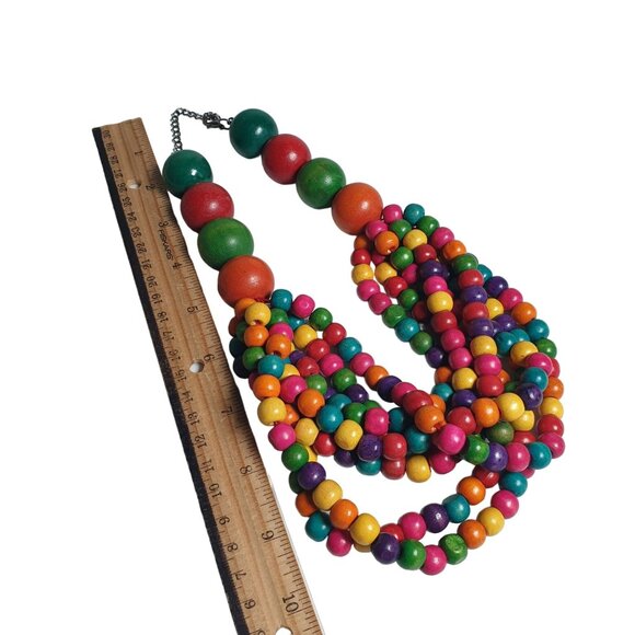 Colorful Wooden Bead Necklace Adjustable Length Teacher Gift Office Boho Core - Picture 3 of 5